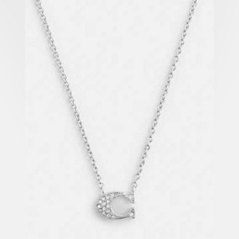 Coach Silver Pave Signature C Pendant Necklace - Picture 2 of 8